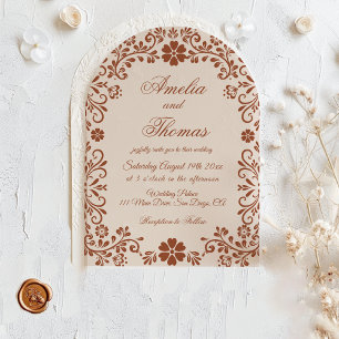 Invitación Boda Mexicana Floral de Terracota Rústica