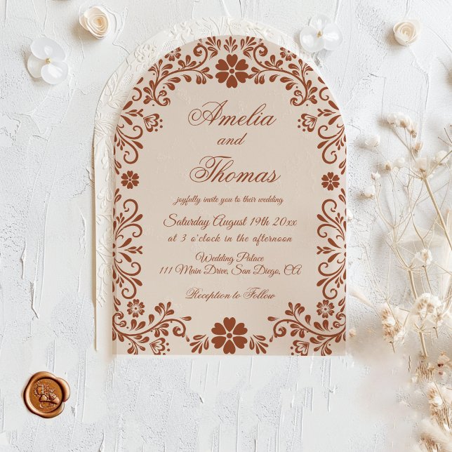 Invitación Boda Mexicana Floral de Terracota Rústica (Subido por el creador)