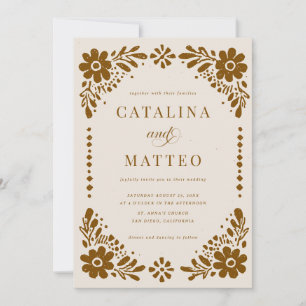 Invitación Boda Mexicana Papel Picado Dibujado a Mano en Marf