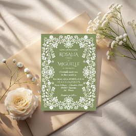 Invitación boda mexicana verde esmeralda Talavera