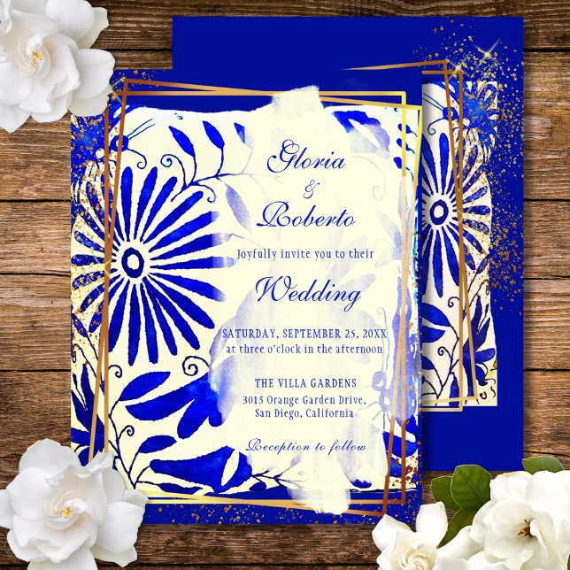 Invitación Boda mexicano de color azul Talavera (Subido por el creador)