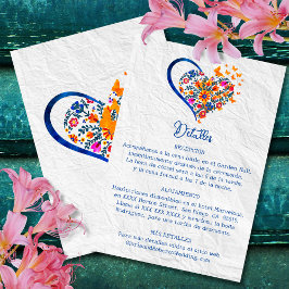 Invitación Boda mexicano de Corazón Floral y Mariposas Españo