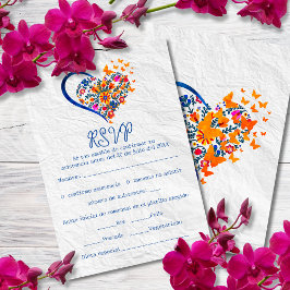 Invitación Boda mexicano de Corazón Floral y Mariposas Españo
