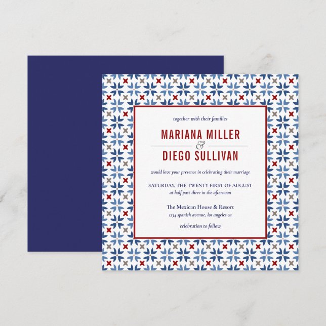 Invitación Boda mexicano de la Marina Española y el Tile Rojo (Anverso / Reverso)