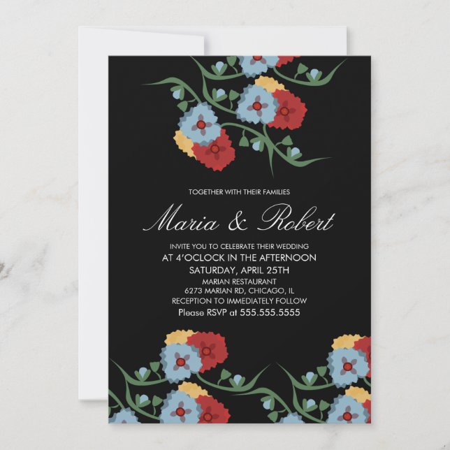 Invitación Boda mexicano de la vegetación Vine Floral Negro (Anverso)