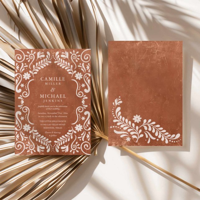 Invitación Boda mexicano de Papel Rústico Picado (Terracotta Mexican Papel Picado Wedding Invitation)