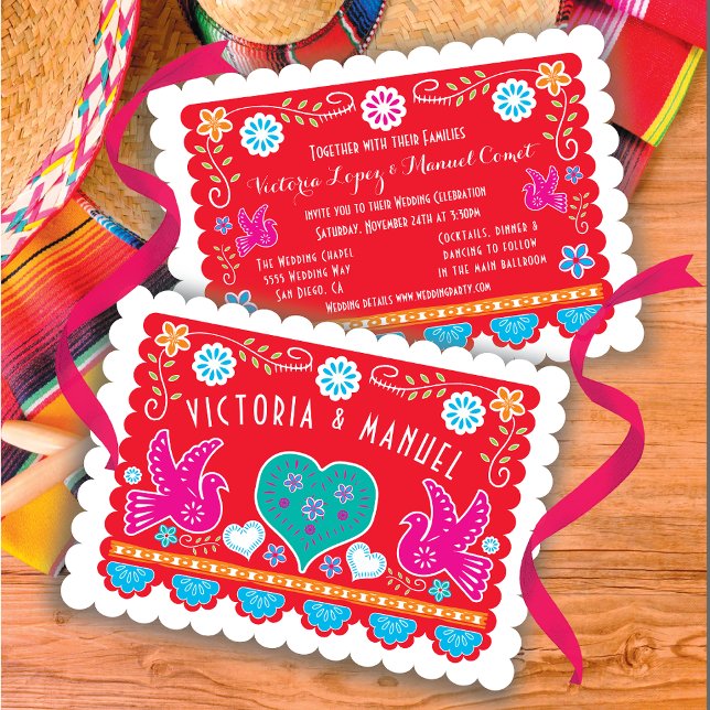 Invitación Boda mexicano Papel Picado Purpurina de oro (Subido por el creador)