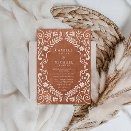 Invitación Boda mexicano Rústica Terracotta Talavera