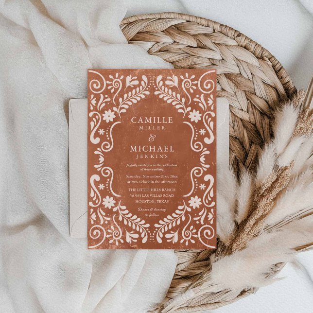 Invitación Boda mexicano Rústica Terracotta Talavera (Rustic Mexican Terracotta Wedding Invitation)