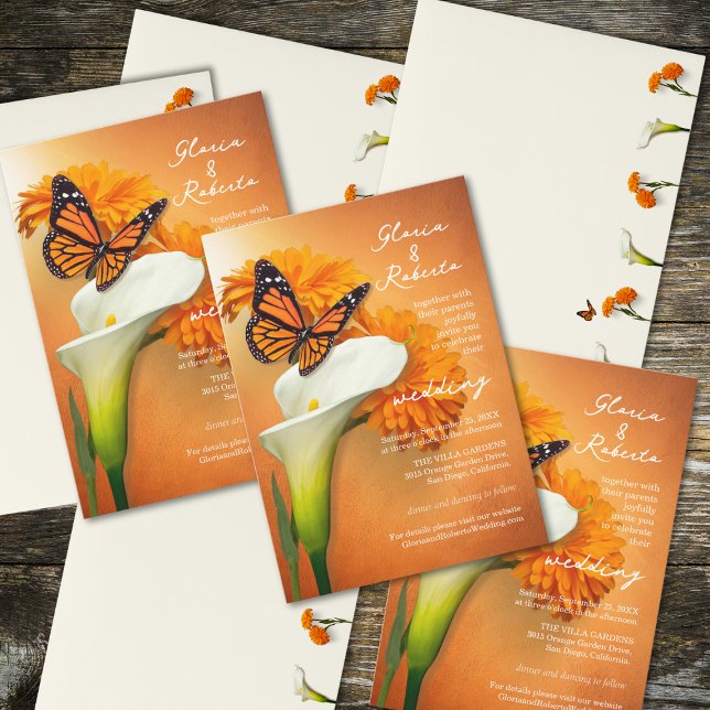 Invitación Boda mexicano Sun Bathed Marigolds & Butterfly (Subido por el creador)