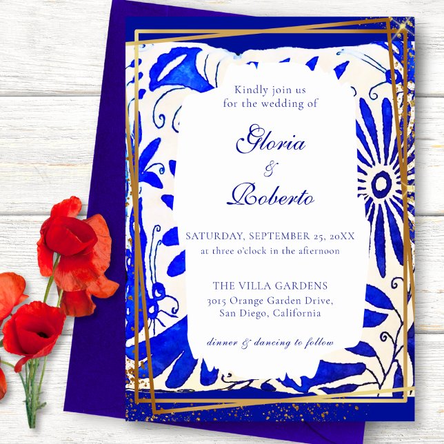 Invitación Boda mexicano Talavera Blue & Golden (Subido por el creador)