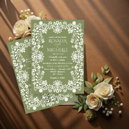 Invitación Boda mexicano Talavera sage verde