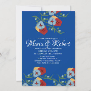 Invitación Boda Mexicano Verde Vino Azul Floral