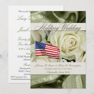 Invitación Boda militar invita a elegantes rosas blancas