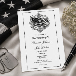 Invitación Boda Militar Minimalista con Bandera Americana Bla