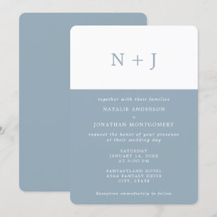 Invitación boda mínima clásica elegante simple azul gris
