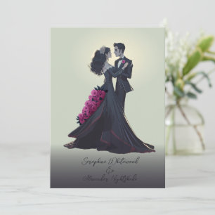 Invitación Boda Mínima de Amantes Góticos Románticos