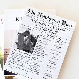 Invitación Boda mínima de periódico de escritura, guardar la