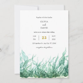 Invitación Boda Mínima De Playa De Algas Submarinas Verdes