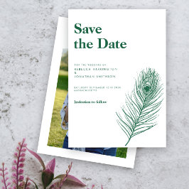 Invitación Boda mínima de pluma verde salva la fecha