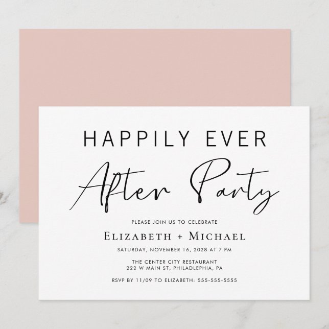 Invitación Boda Mínima Después de la Fiesta Rosa Rubor (Anverso / Reverso)