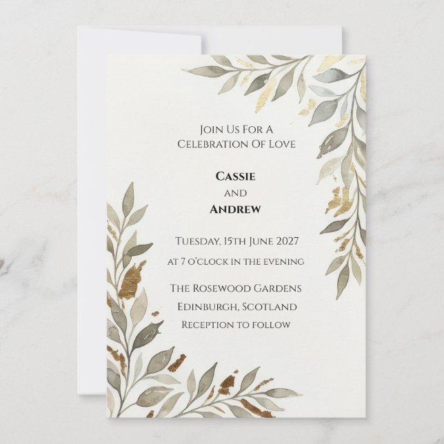 Invitación Boda Mínima Rama de Olivo (Anverso)