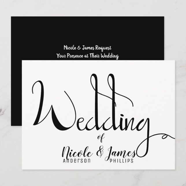 Invitación Boda Minimal Chic Moderna Blanco y Negro (Anverso / Reverso)