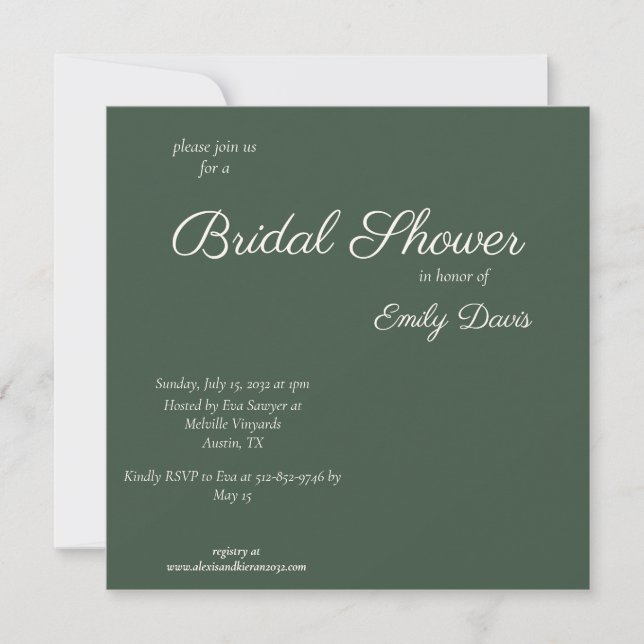 Invitación Boda Minimal Script Highland Musgo Verde (Anverso)