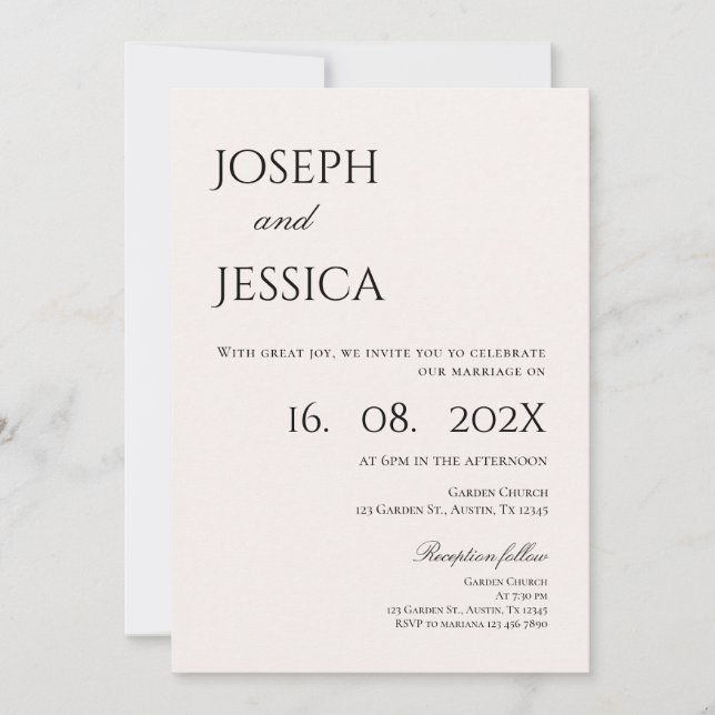 Invitación Boda minimalista (Anverso)