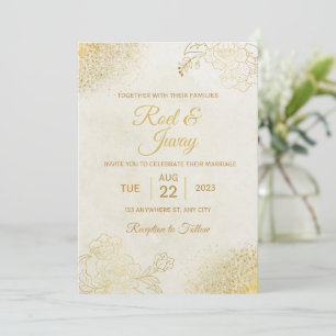 Invitación Boda Minimalista amarillo grisáceo claro y Naranja