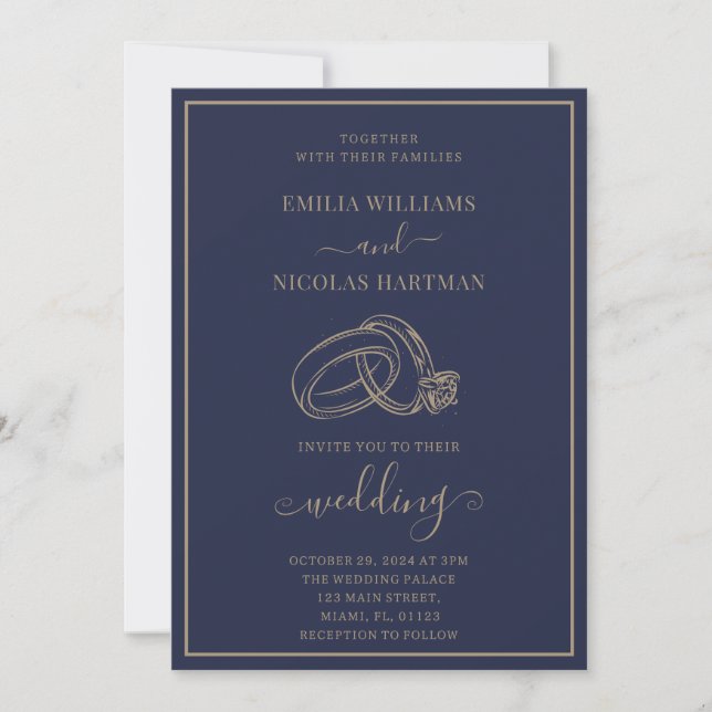 Invitación Boda Minimalista azul elegante (Anverso)