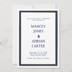 Invitación Boda minimalista azul marino blanco y dorado