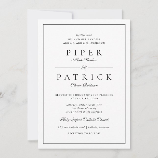 Invitación Boda Minimalista blanco negro elegante (Anverso)