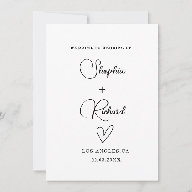 Invitación Boda Minimalista blanco y negro de moda (Anverso)