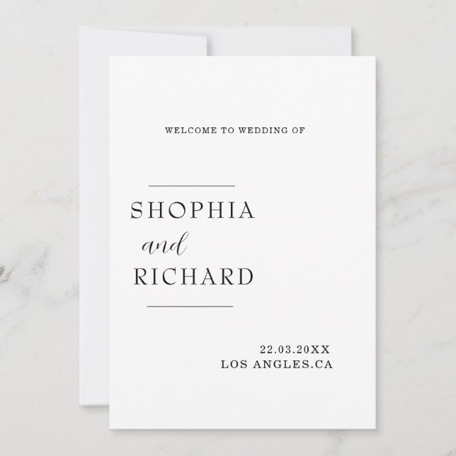 Invitación Boda Minimalista blanco y negro de moda (Anverso)