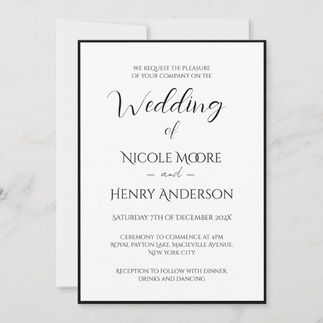 Invitación Boda Minimalista Blanco Y Negro Foto (Anverso)
