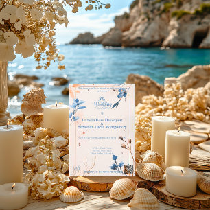 Invitación Boda minimalista bohemio azul y cobre
