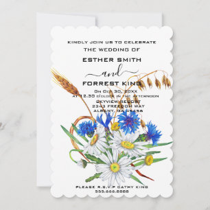 Invitación Boda Minimalista Boho Blue Carnations Bouquet