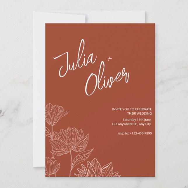 Invitación Boda Minimalista Boho Boda floral editable (Anverso)