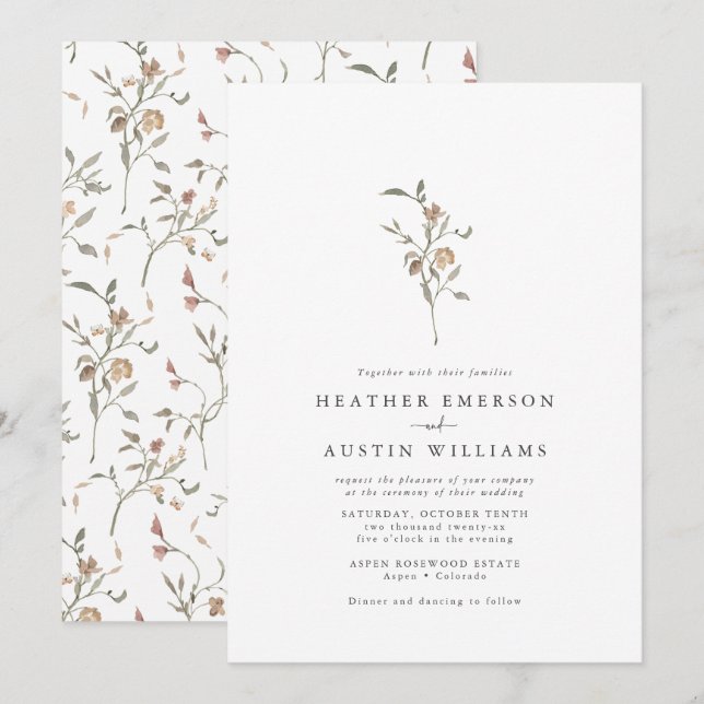 Invitación Boda Minimalista Boho Botánica (Anverso / Reverso)