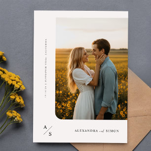 Invitación Boda minimalista boho con monograma económico