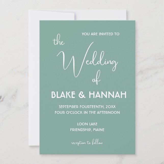 Invitación Boda Minimalista Boho Desert Sage Green (Anverso)
