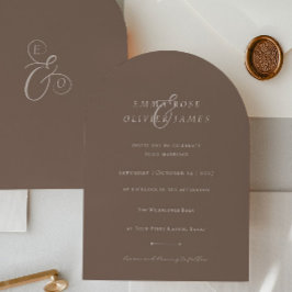 Invitación Boda Minimalista Boho Marrón Marfil Script