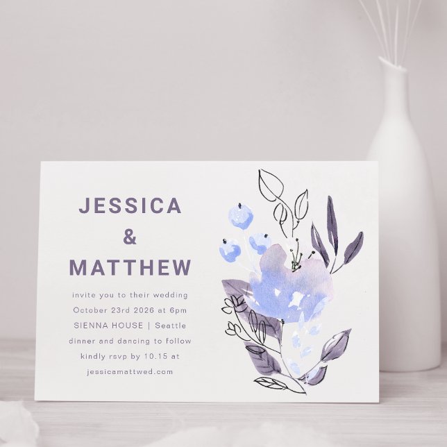Invitación Boda minimalista Boho Purple Floral Simple (Subido por el creador)