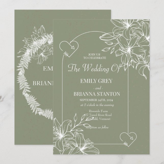 Invitación Boda minimalista Boho Sage Green (Anverso / Reverso)