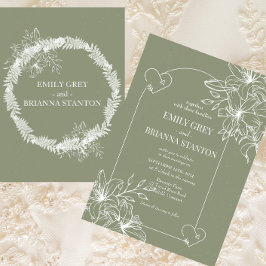 Invitación Boda minimalista Boho Sage Green