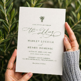 Invitación Boda minimalista boho script letra verde oliva 