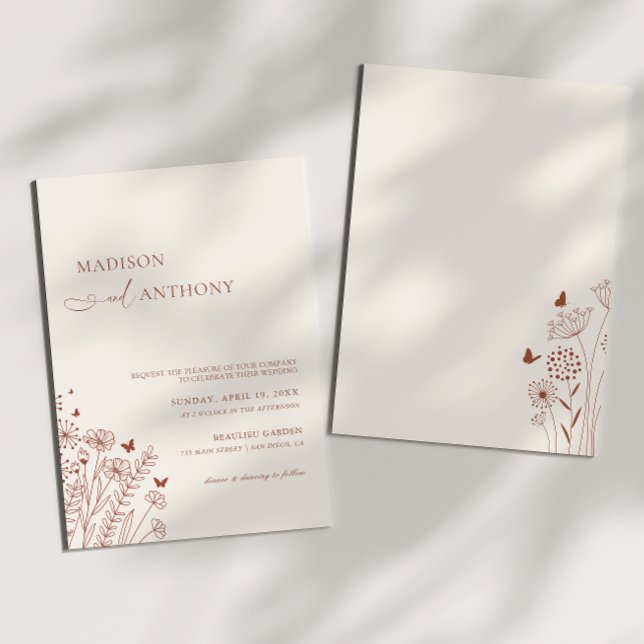 Invitación Boda minimalista Boho Terracotta Wildflower (Subido por el creador)