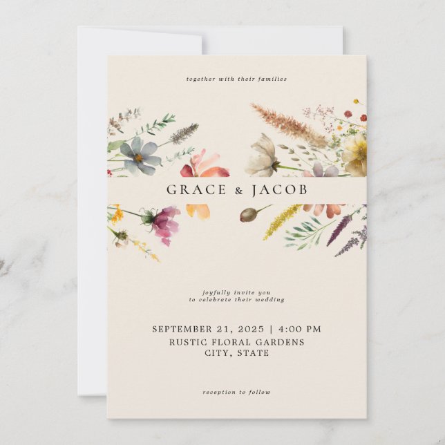 Invitación Boda minimalista Boho Wildflower (Anverso)