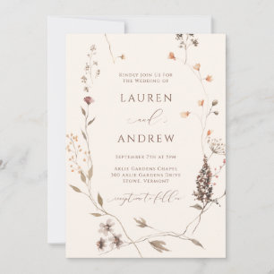 Invitación Boda Minimalista Boho Wildflower Beige